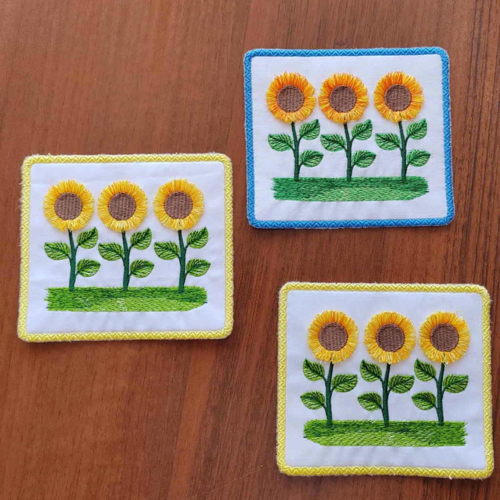 Sunflowers embroidery design - fringe embroidery pattern -in the hoop coasters