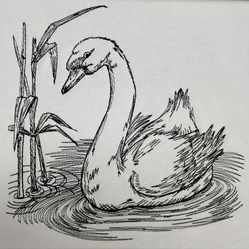 Swan sketch embroidery design