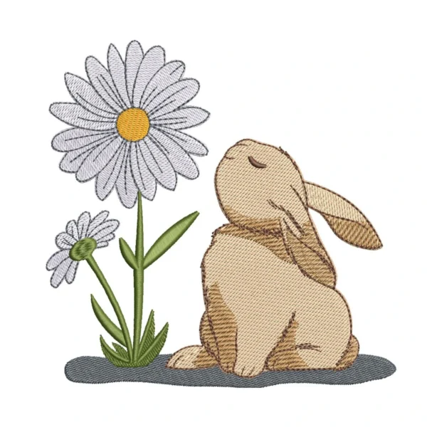 Bunny with Daisy Embroidery Design - Nature Pattern
