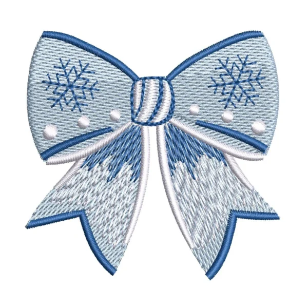 Blue Bow Embroidery Design - Winter Embroidery Pattern