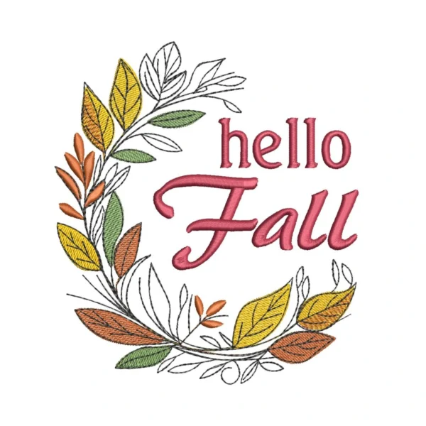 Hello Fall Embroidery Design - Whimsical Wreath Embroidery