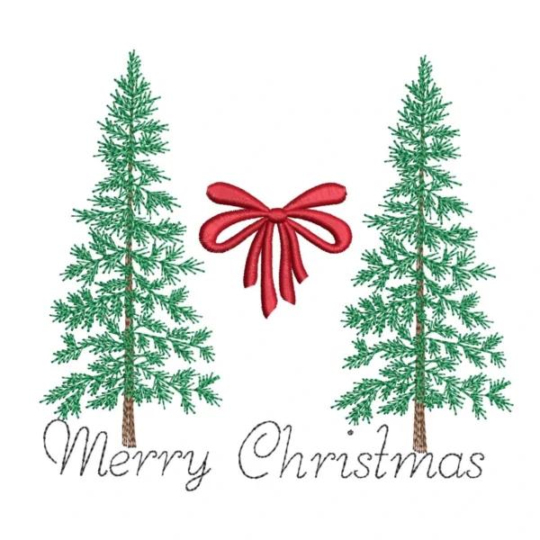 Merry Christmas embroidery design - red bow pattern Christmas Embroidery Design - Merry Christmas