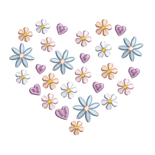 Floral heart embroidery design