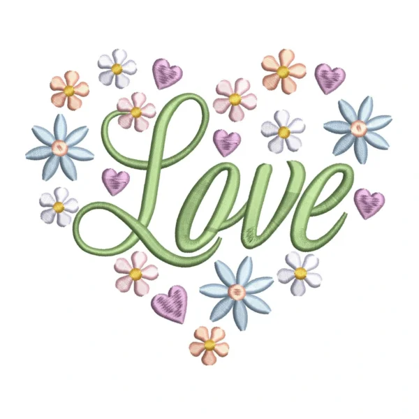 Floral heart embroidery design - love embroidery pattern