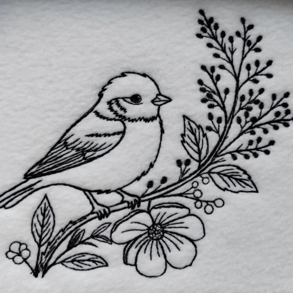 Wildlife embroidery design - bird on a branch sketch design 1 Wildlife embroidery design - bird on a branch sketch design 1