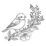 Wildlife Sketch Embroidery Design - Bird on Branch Pattern