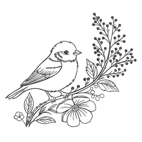 Wildlife embroidery design - bird on a branch sketch design