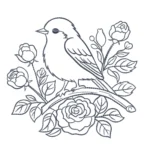 Wildlife Sketch Embroidery Design - Rose Branch Pattern