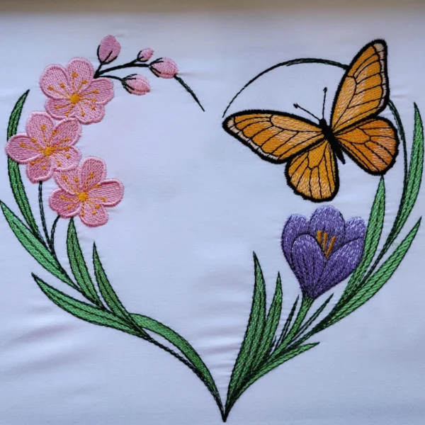 Floral heart embroidery design - wildlife embroidery pattern - machine embroidery file