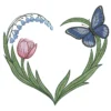 Wildlife heart embroidery design 2 - spring flowers embroidery pattern 2
