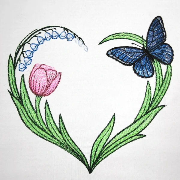 Wildlife heart embroidery design 2 - spring flowers embroidery pattern 2
