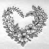 Wildlife heart embroidery design - sketch embroidery pattern