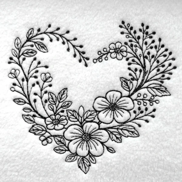 Wildlife heart embroidery design - sketch embroidery pattern